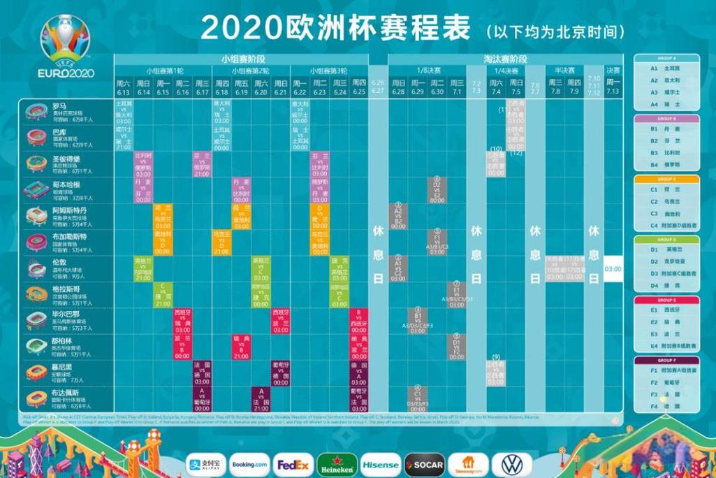 2020年欧洲杯开赛时间？2020年欧洲杯时间确定了吗?？